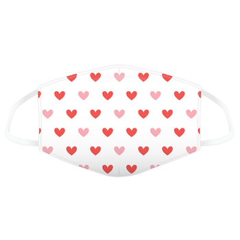 Face Mask Covering - White with Red Hearts (Adult Size)