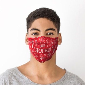 Face Mask Covering - HO HO HO Red Christmas Icons (Adult Size)