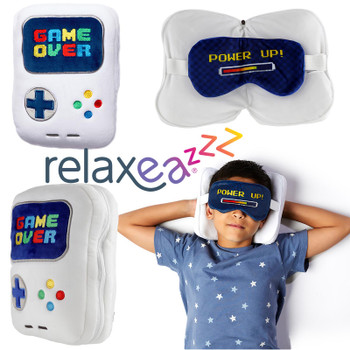 Relaxeazzz Plush Travel Pillow and Eye Mask - Game Over