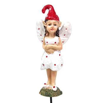 Fiddlehead Fairy Gardens - Standing Mushroom Fairy Polka Dot Dress Curled Top Hat