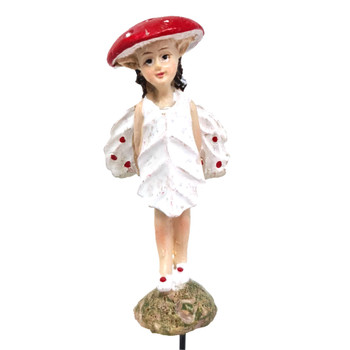 Fiddlehead Fairy Gardens - Standing Mushroom Fairy Polka Dot Dress Sun Hat