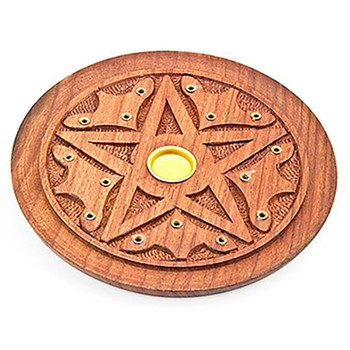 Incense Plate - Pentagram Carved - 10cm