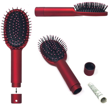 Secret Stash Hair Brush - Rubberised Handle - Red