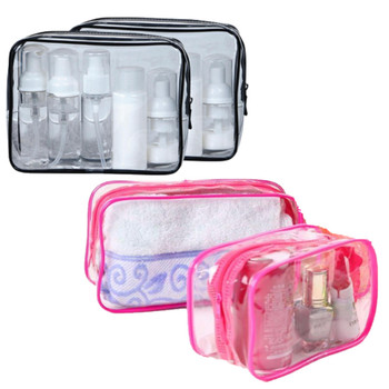 2 Piece Waterproof Travel Bag Set Transparent Makeup Toiletry Clear Wash Pouch