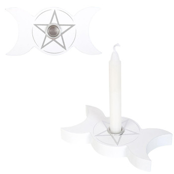 White Triple Moon Spell Candle Holder