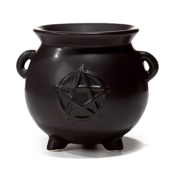 Witches Cauldron Pentagram Black Ceramic Oil Burner