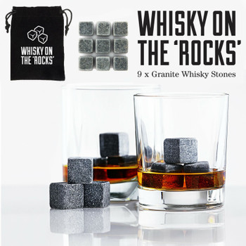 9 PCS Reusable Granite Whiskey Ice Stones Cooler Cubes Scotch Whisky Rocks Pouch