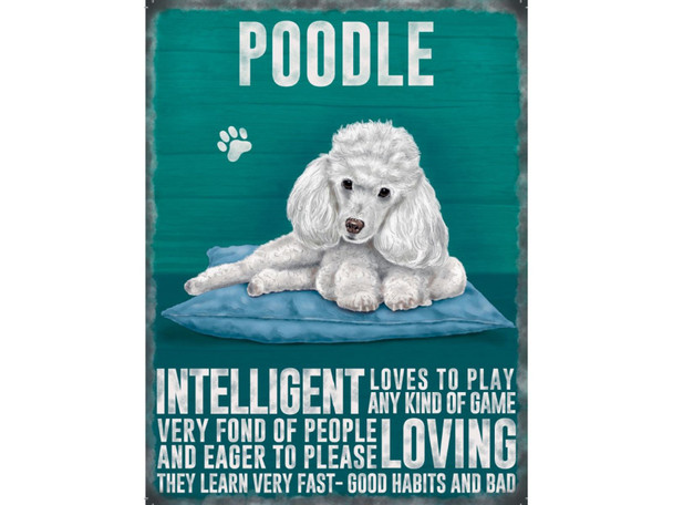 Large Vintage Dog Metal Sign - White Poodle