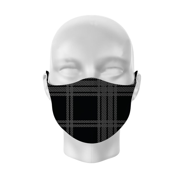 Face Mask Covering - Black & Grey Tartan (Adult Size)