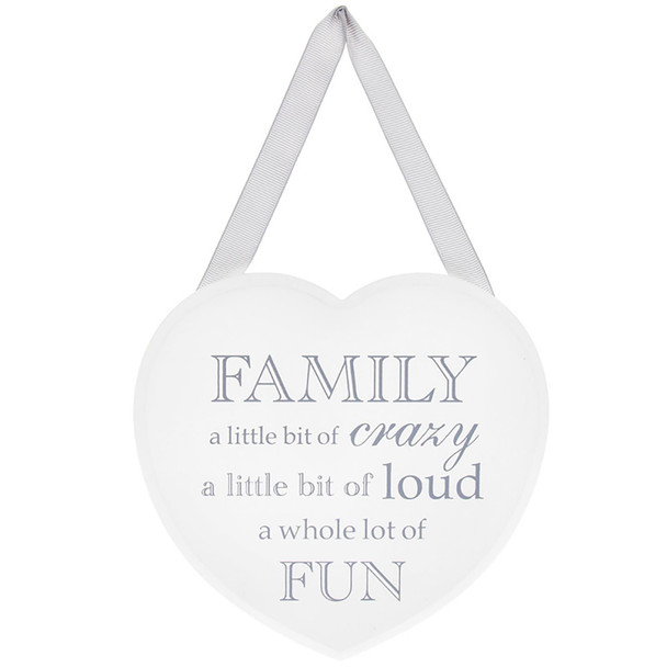 White Wooden Heart Plaque - Family A Little Bit Of Crazy