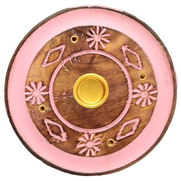 Incense Plate - Painted Pink Flower - 10cm