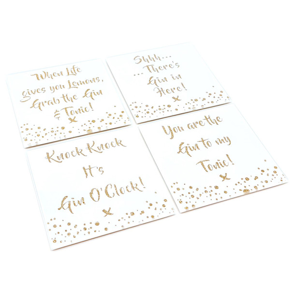 Set of 4 Glass Coasters - Glitter Gin Slogan