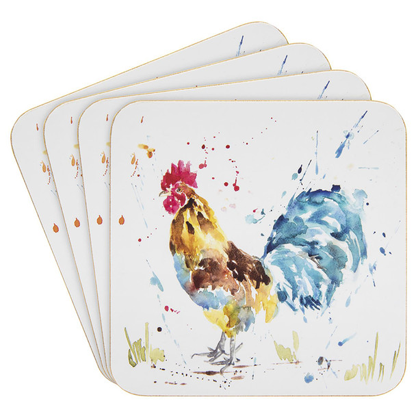 Set Of 4 Coasters - Country Life Cock & Hen