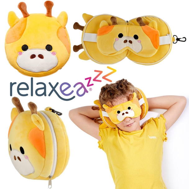 Relaxeazzz Plush Travel Pillow and Eye Mask - Giraffe