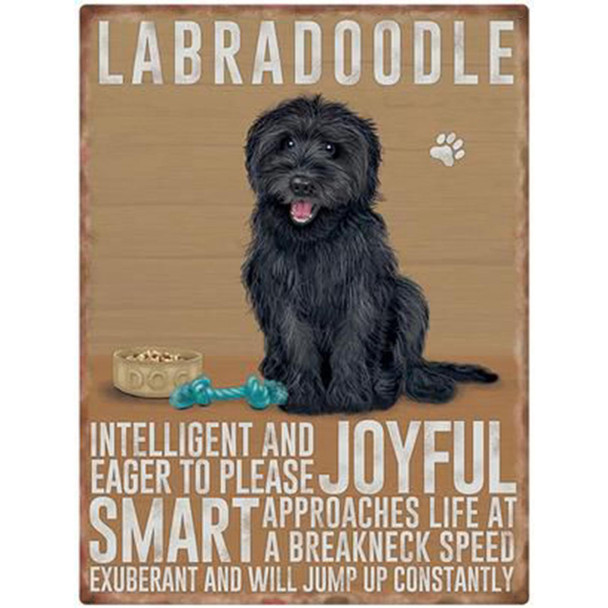 Mini Vintage Dog Metal Sign - Labradoodle Black