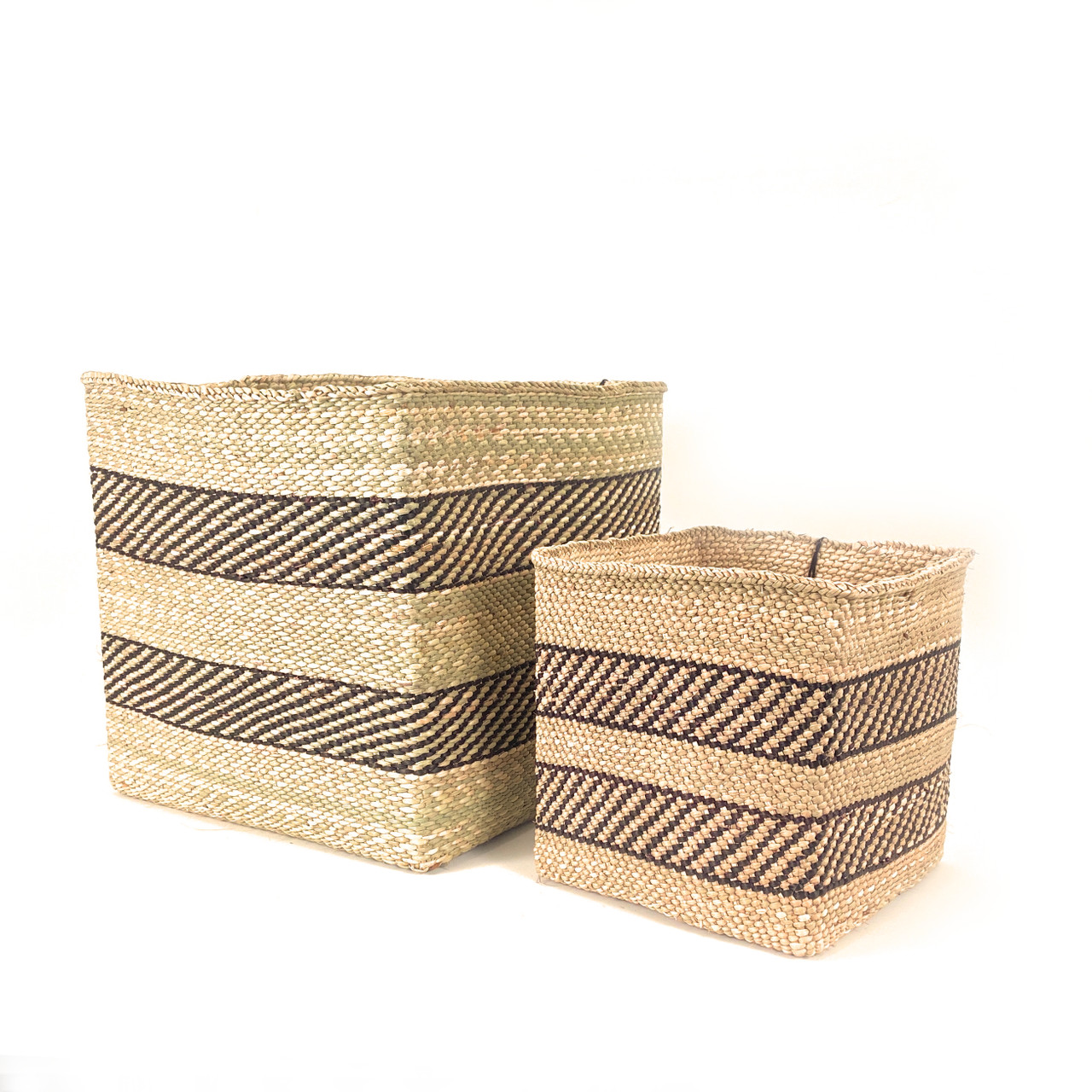 Square Natural w/ Black Stripe Iringa Basket - No Lid