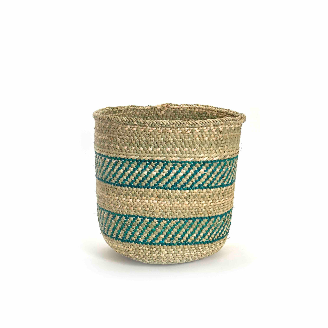 African Striped Storage Basket - Turquoise Stripe | Mbare