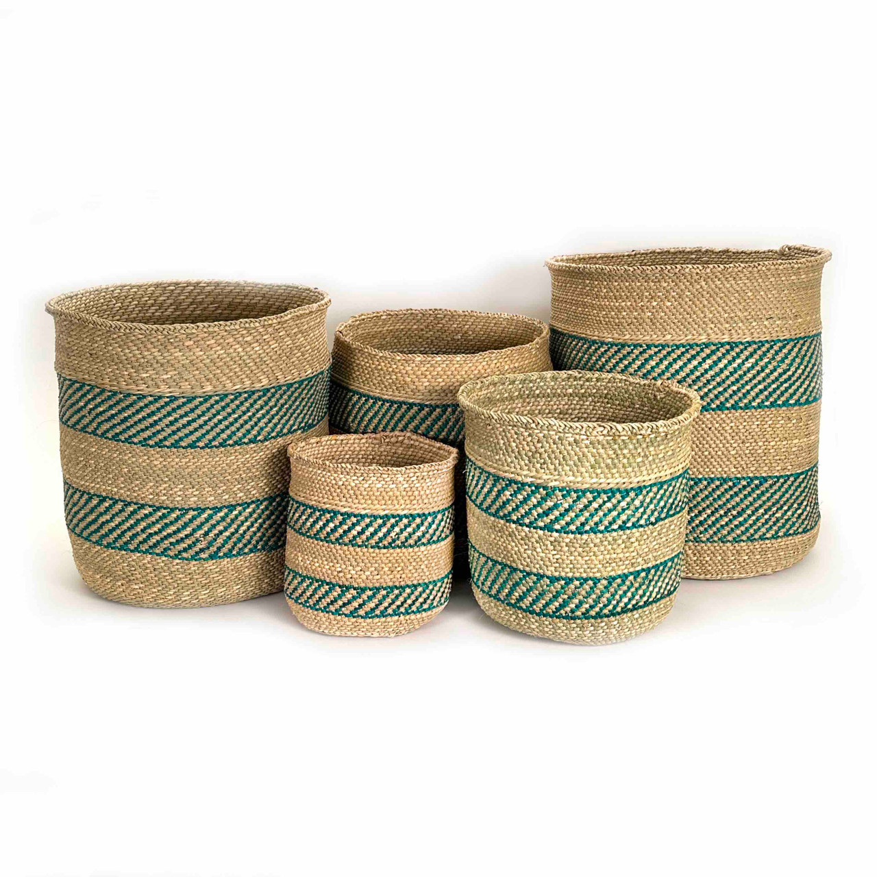 African Striped Storage Basket - Turquoise Stripe | Mbare