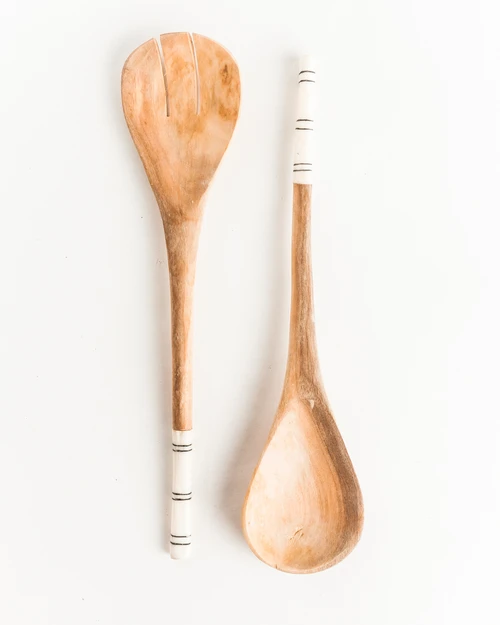 Olive Wood Striped Salad Servers