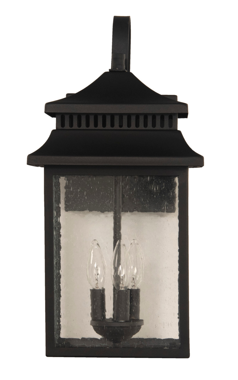 Crossbend 3 Light Large Outdoor Wall Lantern in Textured Black
