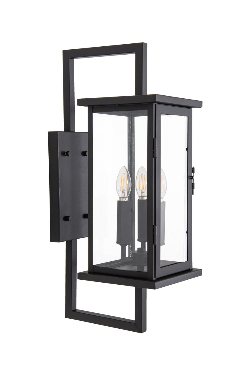 ライト・ランタン gara works/cubicle Jordan 3 Light Outdoor Wall Lantern in Textured Black - Craftmade