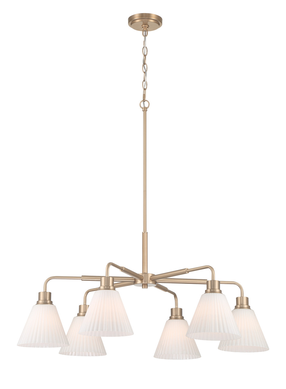 Pleated II 6 Light Chandelier in Premium Bronze (Cased White Glass