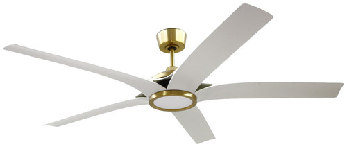 Fonz 65" 5-Blade Ceiling Fan in Satin Brass w/ White Blades; Light Kit Included (Optional)