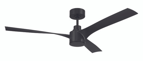 Phoebe 52" 3-Blade Ceiling Fan in Flat Black w/ Flat Black Blades; Light Kit Sold Separately