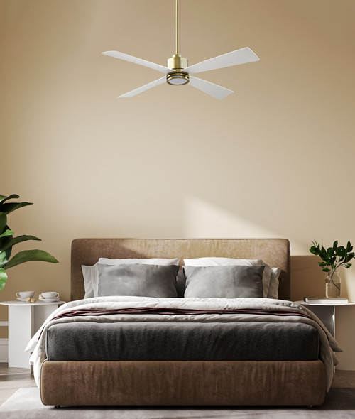 Rhett 52" 4-Blade Ceiling Fan in Satin Brass w/ White Blades; Light Kit Included (Optional)
