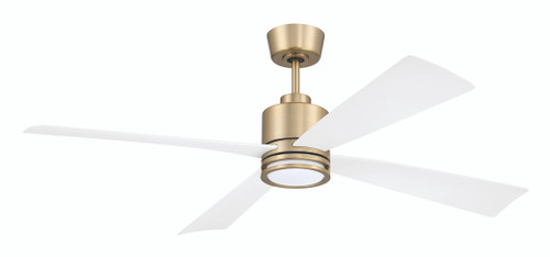 Rhett 52" 4-Blade Ceiling Fan in Satin Brass w/ White Blades; Light Kit Included (Optional)