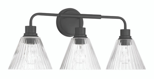 Pleated 3 Light Vanity in Flat Black