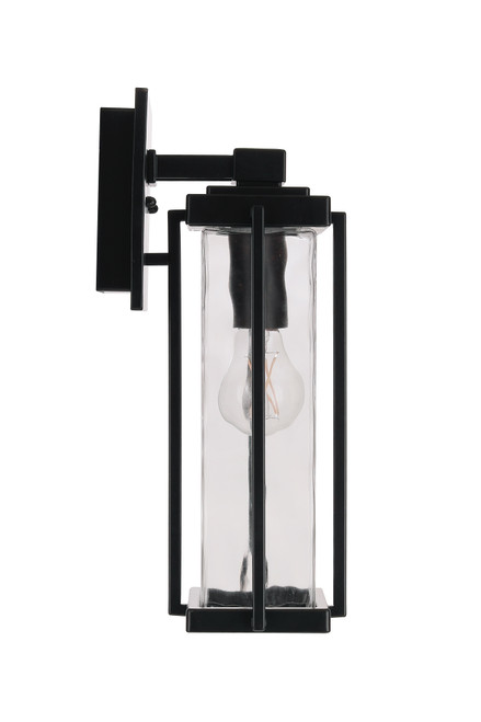 Pyrmont 1 Light Small Outdoor Wall Lantern in Midnight with Clear Hammered Glass