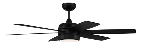 Trevor 52" 6-Blade Indoor/Outdoor (Damp)Ceiling Fan in Flat Black w/ Flat Black/Greywood Blades; Light Kit Included (optional); WiFi Sold Separately (WUCI-1000)
