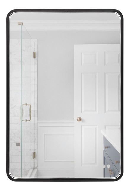 Monica 24" x 36" Framed Rounded Rectangular Edge/Back Lit LED Mirror, Dimmer, 3000-5000K, in Flat Black