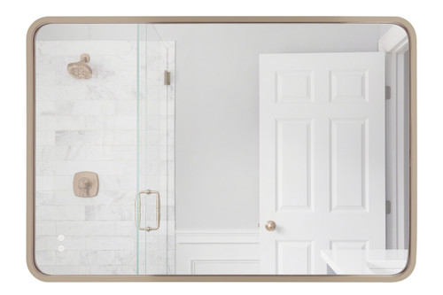 Monica 24" x 36" Framed Rounded Rectangular Edge/Back Lit LED Mirror, Dimmer, 3000-5000K, in Satin Brass