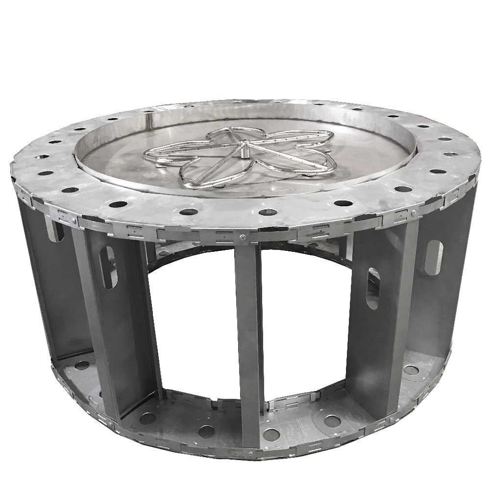 72 Round Fire Pit Frame W 6 Wide Deck Manual Gas Burner Flame Creation
