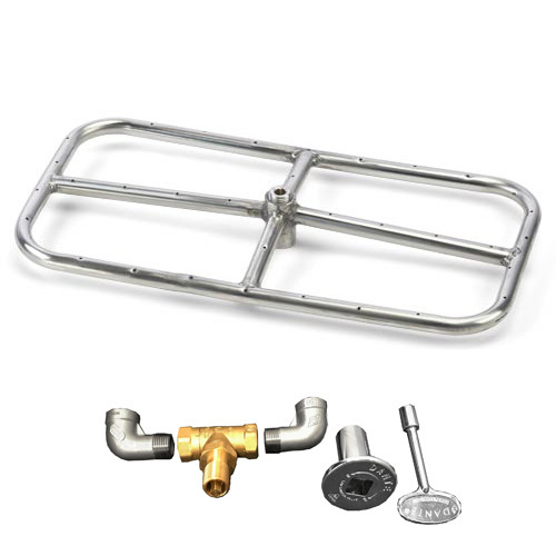 12" x 6" burner kit which includes fire ring, valve, key, decorative valve cover, 1/2" gas pipe nipples and elbows.