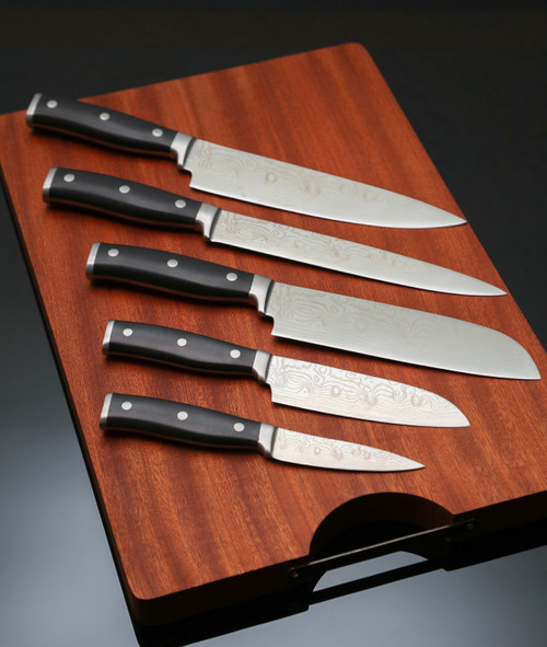 CUSTOM CUTTING BOARD WITH 5 PIECE PROFESSIONAL CHEF KNIFE SET - J. Wells  Wood Creations