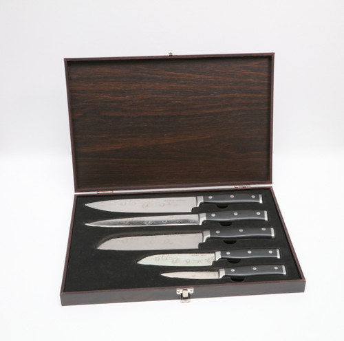 CUSTOM CUTTING BOARD WITH 5 PIECE PROFESSIONAL CHEF KNIFE SET