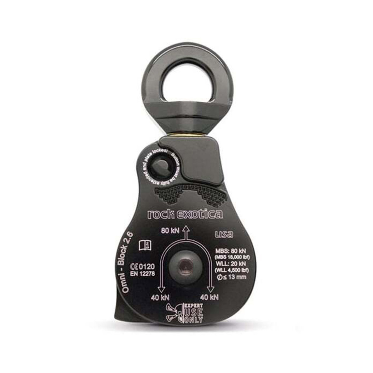 ROCK EXOTICA  Omni-Block 2.6" Pulley single sheave block for 1/2 inch Rope 80Kn 
