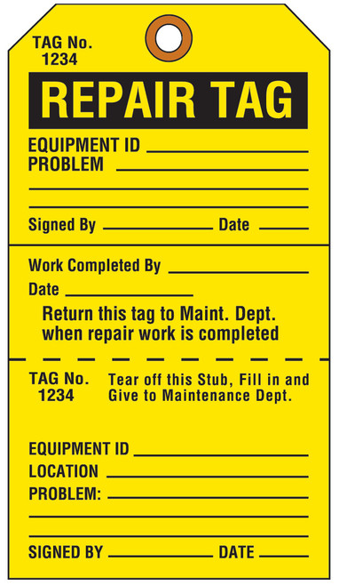 4" x 7" Brady Tag (Black on Yellow) (Pack of 25 Tags) - 103666
