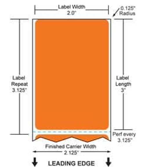 2" x 3" TT Paper Label (Fluorescent Orange) (Case) - FL-2-3-1900-OR-EA