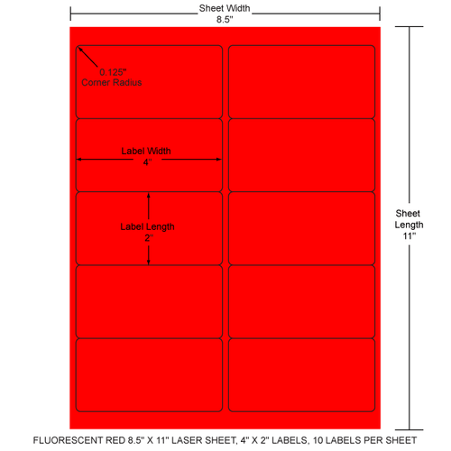 4" x 2" EDP Laser Sheet (Fluorescent Red) (Case) - RL-4-2-10-R