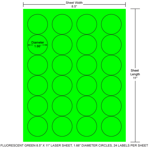 1.66" Diam. Circle x 1.66" Diam. Circle EDP Laser Sheet (Fluorescent Green) (Case) - RL-166-CIR-24-G