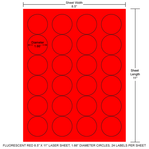 1.66" Diam. Circle x 1.66" Diam. Circle EDP Laser Sheet (Fluorescent Red) (Case) - RL-166-CIR-24-R