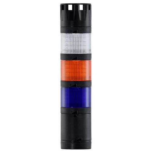 Stacklight, 120Vac LED Flashing 3-way Blue Amber White with Buzzer