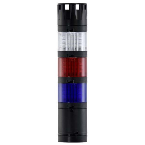 Stacklight, 120Vac LED Flashing 3-way Blue Red White with Buzzer