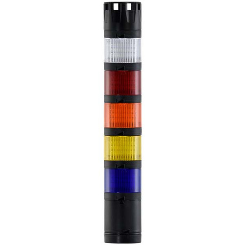 Stacklight, 120Vac LED Flashing 5-way Blue Yellow Amber Red White with Buzzer