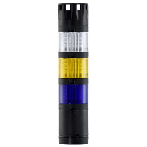 Stacklight, 120Vac LED Flashing 3-way Blue Yellow White with Buzzer