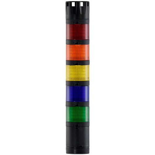 Stacklight, 120Vac LED Flashing 5-way Green Blue Yellow Amber Red with Buzzer
